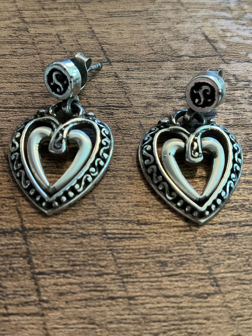 Brighton Silver Double Heart Drop Earrings